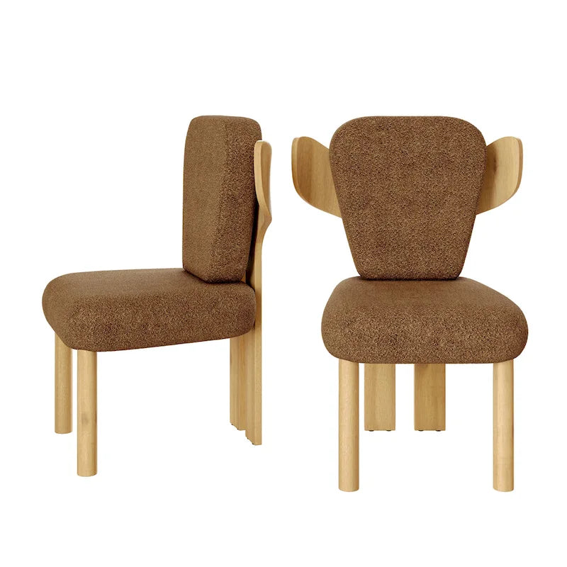 Chaises de salle à manger Corvus Delhi Teddy Fabric Upholstery avec pieds en bois (Lot de 2)
