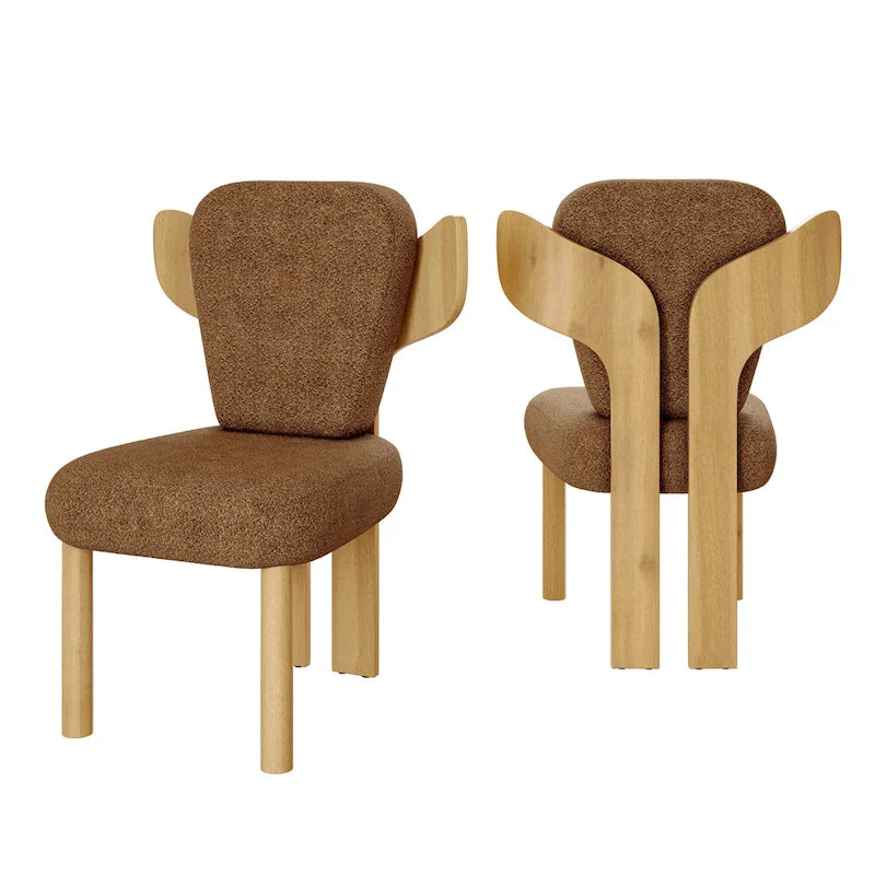 Chaises de salle à manger Corvus Delhi Teddy Fabric Upholstery avec pieds en bois (Lot de 2)