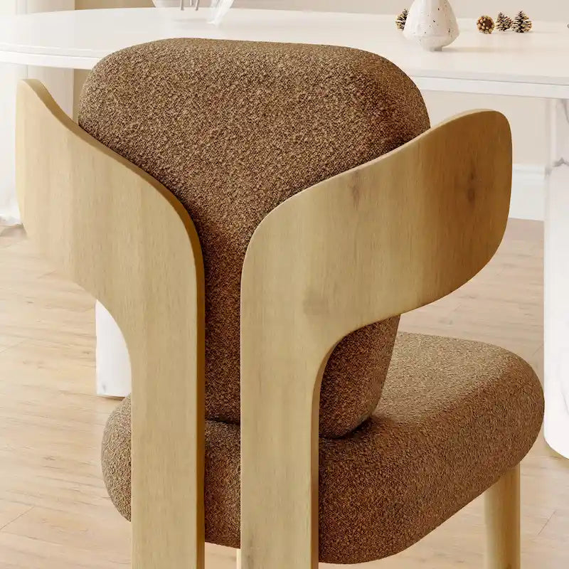Chaises de salle à manger Corvus Delhi Teddy Fabric Upholstery avec pieds en bois (Lot de 2)
