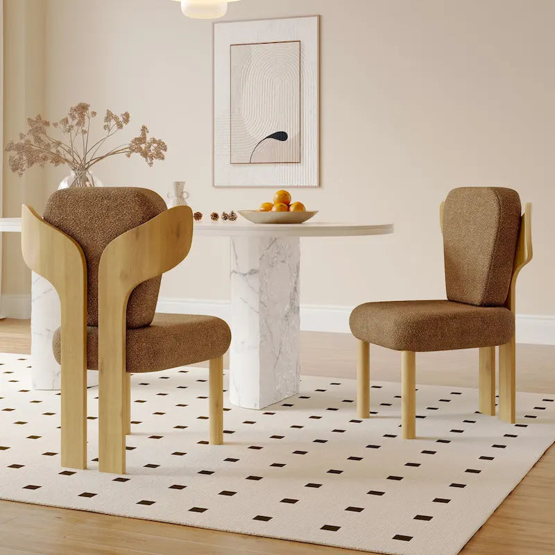 Chaises de salle à manger Corvus Delhi Teddy Fabric Upholstery avec pieds en bois (Lot de 2)