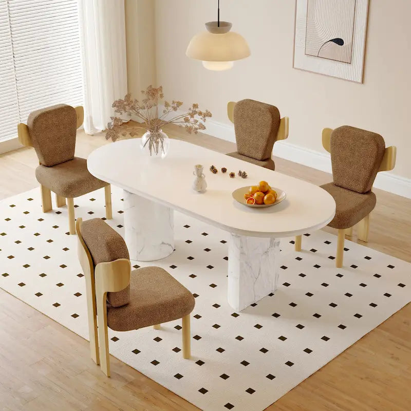 Chaises de salle à manger Corvus Delhi Teddy Fabric Upholstery avec pieds en bois (Lot de 2)