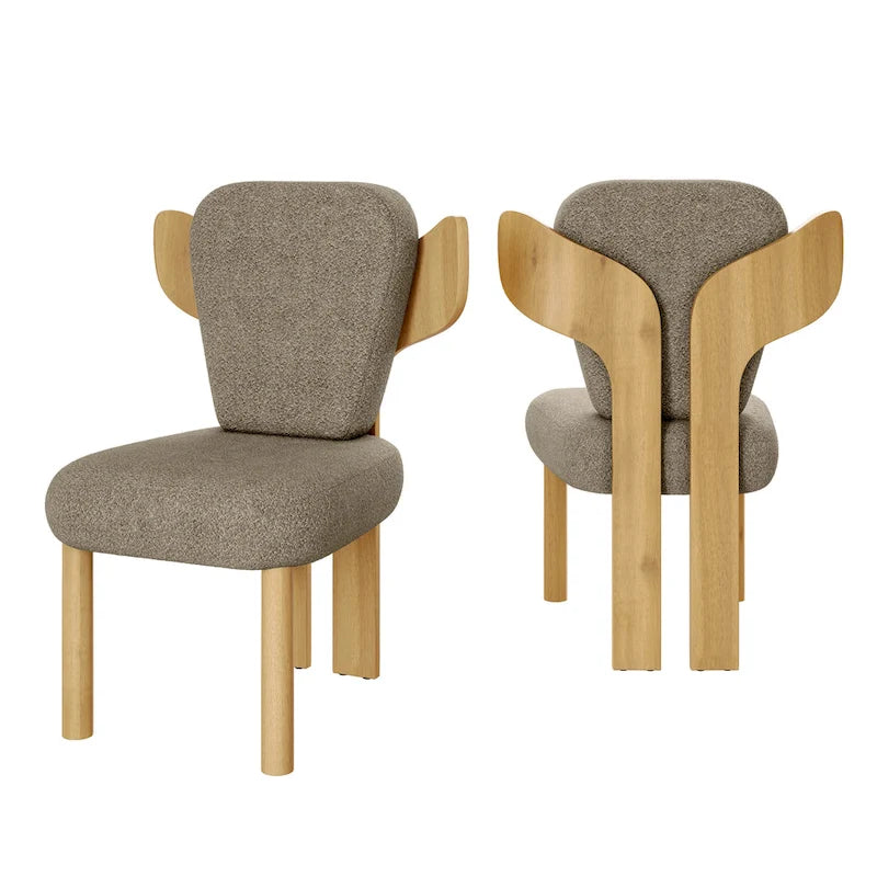 Chaises de salle à manger Corvus Delhi Teddy Fabric Upholstery avec pieds en bois (Lot de 2)