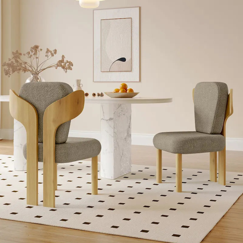 Chaises de salle à manger Corvus Delhi Teddy Fabric Upholstery avec pieds en bois (Lot de 2)