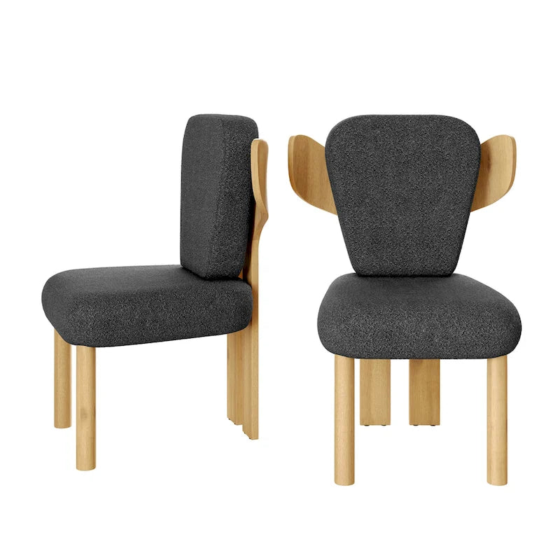 Chaises de salle à manger Corvus Delhi Teddy Fabric Upholstery avec pieds en bois (Lot de 2)