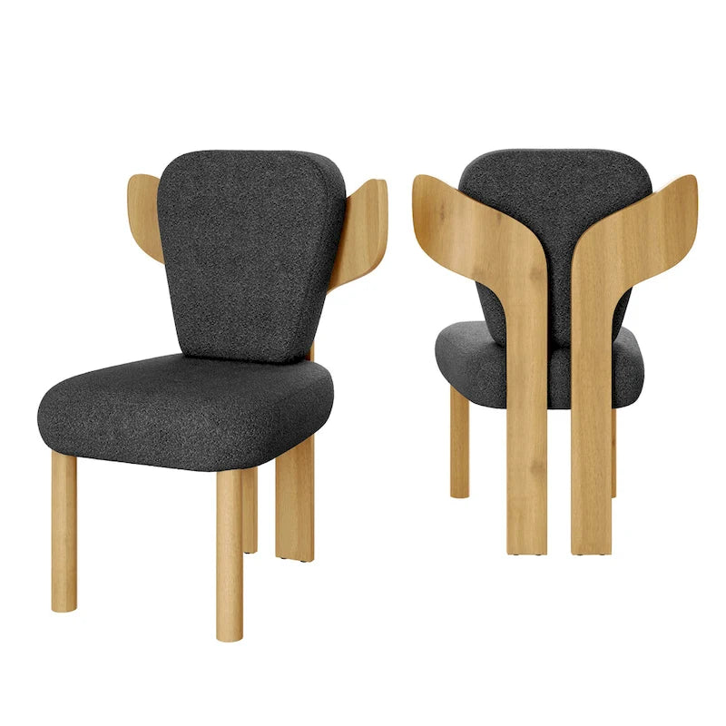Chaises de salle à manger Corvus Delhi Teddy Fabric Upholstery avec pieds en bois (Lot de 2)