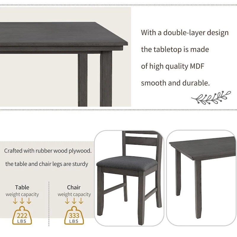 Ensemble de salle à manger 6 pièces avec banc, table et chaises de salle à manger en bois rustique pour 6 personnes