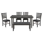 Ensemble de salle à manger 6 pièces avec banc, table et chaises de salle à manger en bois rustique pour 6 personnes