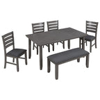 Ensemble de salle à manger 6 pièces avec banc, table et chaises de salle à manger en bois rustique pour 6 personnes