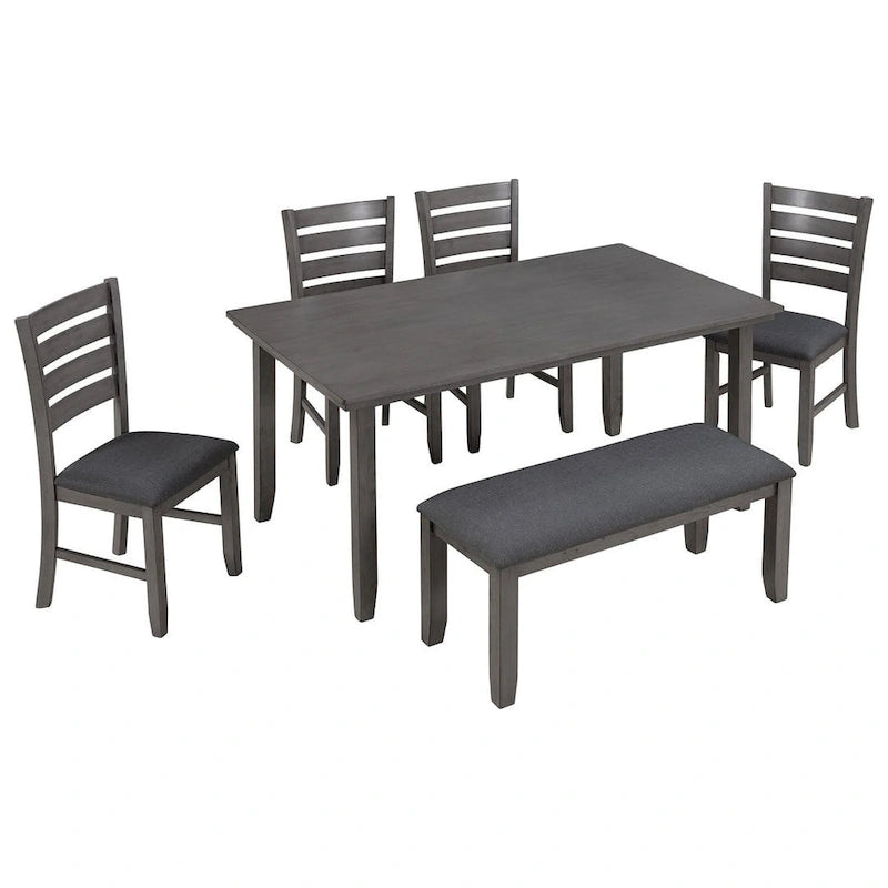 Ensemble de salle à manger 6 pièces avec banc, table et chaises de salle à manger en bois rustique pour 6 personnes