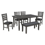 Ensemble de salle à manger 6 pièces avec banc, table et chaises de salle à manger en bois rustique pour 6 personnes