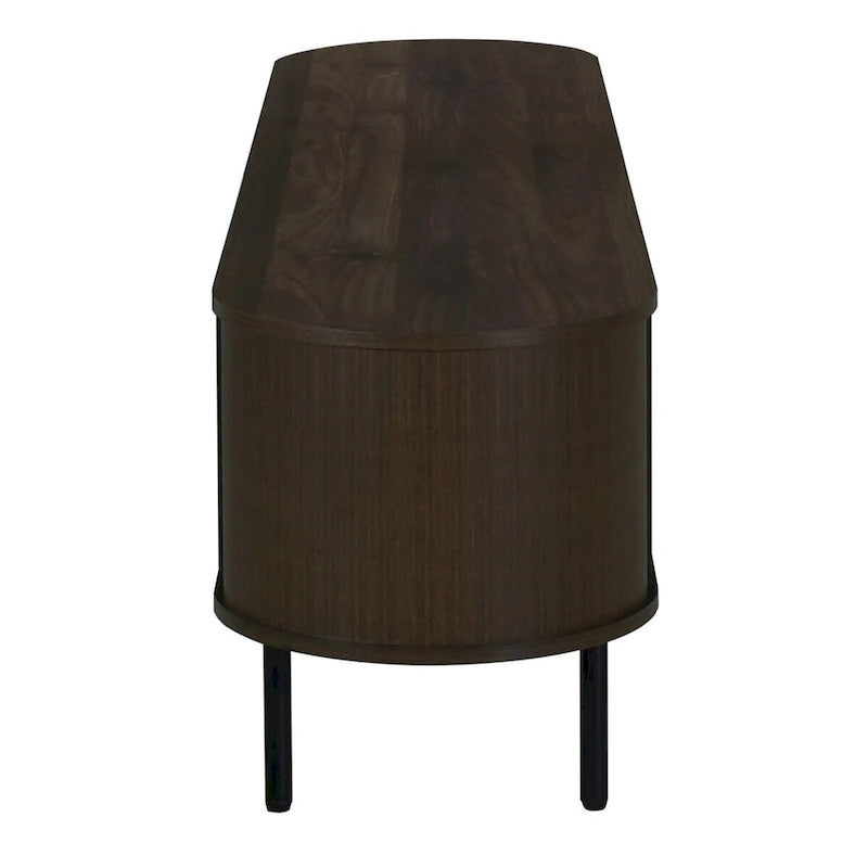 Meuble TV 2 étagères avec portes coulissantes, coloris naturel/noyer