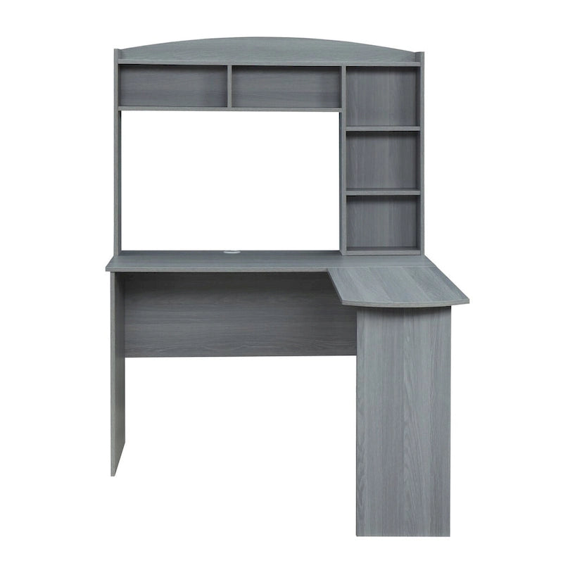 Bureau d'ordinateur en L gris avec huche, 1 personne, 120 cm × 125 cm × 159 cm