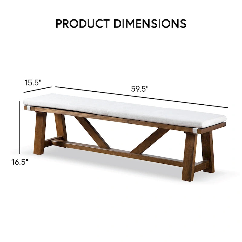 Banc de salle à manger Drystan Rustic Ivory en tissu rembourré de 60 pouces de Furniture of America