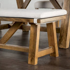 Banc de salle à manger Drystan Rustic Ivory en tissu rembourré de 60 pouces de Furniture of America