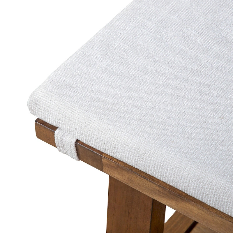 Banc de salle à manger Drystan Rustic Ivory en tissu rembourré de 60 pouces de Furniture of America