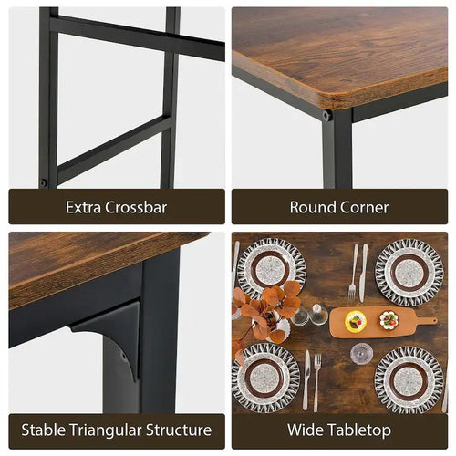 Ensemble de salle à manger 4 pièces, table rustique, 2 chaises, banc, étagère de rangement