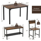 Ensemble de salle à manger 4 pièces, table rustique, 2 chaises, banc, étagère de rangement