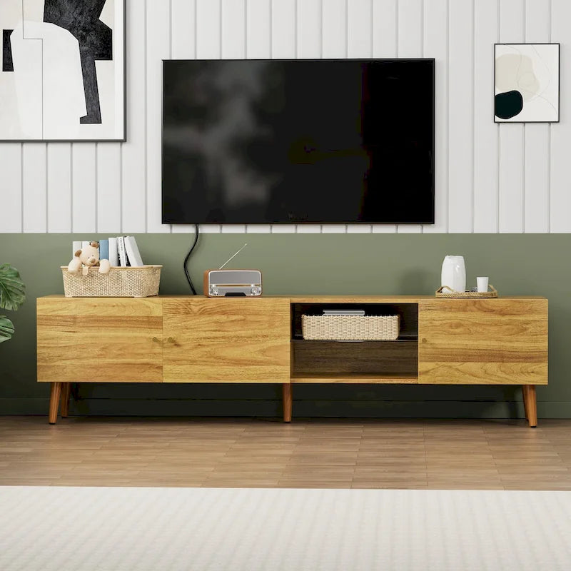 Meuble TV moderne du milieu du siècle de 70 pouces, meuble TV avec rangement, centre de divertissement pour salon et chambre à coucher, console média TV