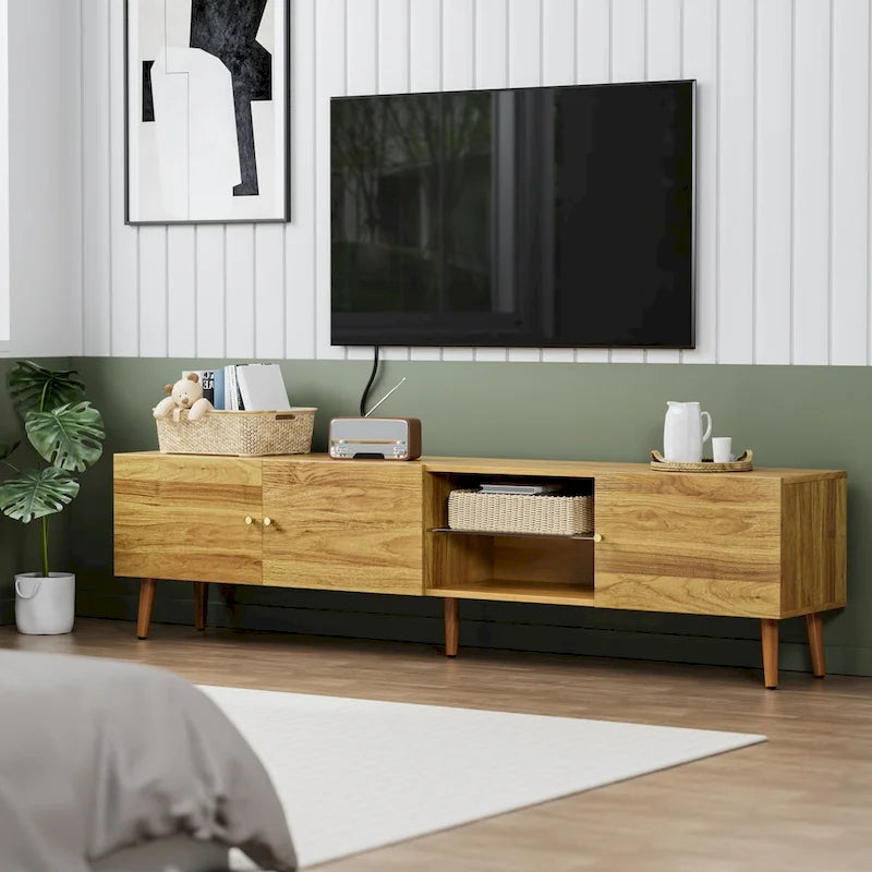 Meuble TV moderne du milieu du siècle de 70 pouces, meuble TV avec rangement, centre de divertissement pour salon et chambre à coucher, console média TV