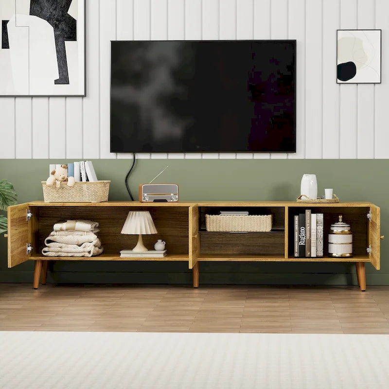 Meuble TV moderne du milieu du siècle de 70 pouces, meuble TV avec rangement, centre de divertissement pour salon et chambre à coucher, console média TV