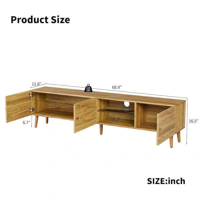 Meuble TV moderne du milieu du siècle de 70 pouces, meuble TV avec rangement, centre de divertissement pour salon et chambre à coucher, console média TV