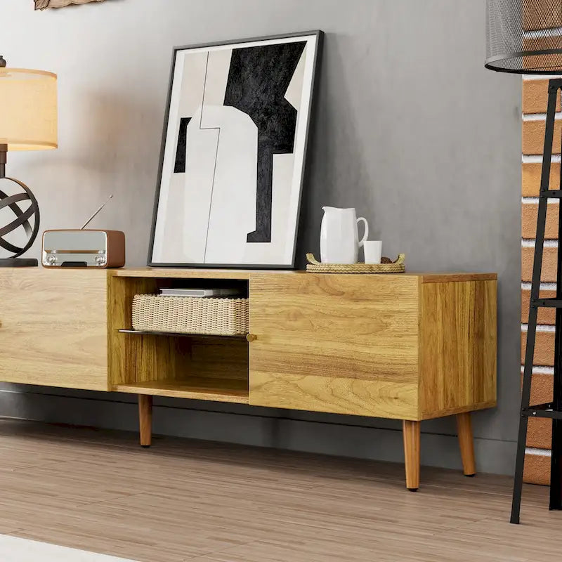 Meuble TV moderne du milieu du siècle de 70 pouces, meuble TV avec rangement, centre de divertissement pour salon et chambre à coucher, console média TV