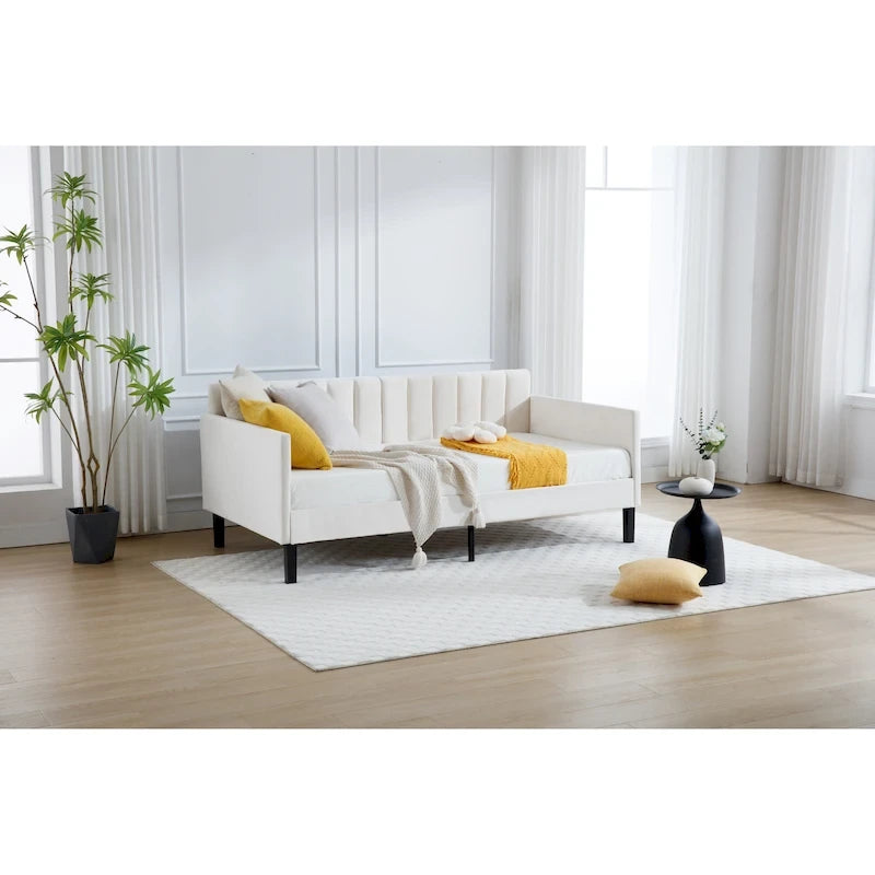 Lit de repos moderne de taille double Epiphyllum avec dossier capitonné côtelé par Christopher Knight Home