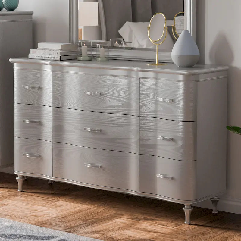 Commode double à 9 tiroirs en bois massif Seabliss Glam de Furniture of America