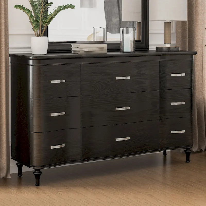 Commode double à 9 tiroirs en bois massif Seabliss Glam de Furniture of America