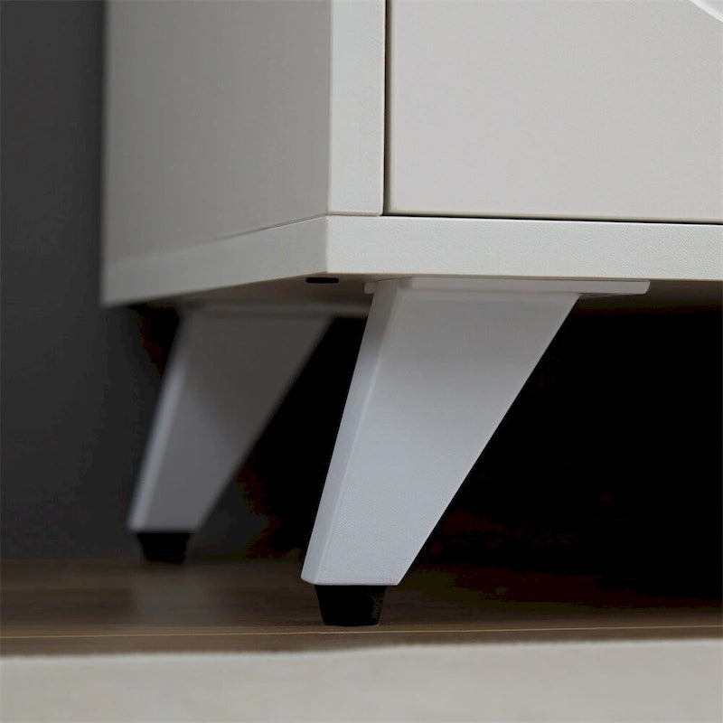 Buffet bahut blanc 4 portes avec effet vague et étagères amovibles