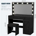 Coiffeuse de ferme Roomfitters avec lumières, coiffeuse avec porte coulissante, table de maquillage à 2 tiroirs avec miroir éclairé