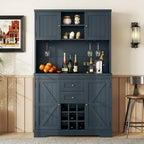 Meuble de bar de cuisine avec rangement, meuble à vin de ferme avec tiroirs, étagères et armoires, meuble de buffet avec porte-bouteilles et porte-verres