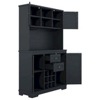 Meuble de bar de cuisine avec rangement, meuble à vin de ferme avec tiroirs, étagères et armoires, meuble de buffet avec porte-bouteilles et porte-verres