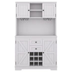 Meuble de bar de cuisine avec rangement, meuble à vin de ferme avec tiroirs, étagères et armoires, meuble de buffet avec porte-bouteilles et porte-verres