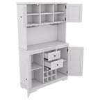 Meuble de bar de cuisine avec rangement, meuble à vin de ferme avec tiroirs, étagères et armoires, meuble de buffet avec porte-bouteilles et porte-verres