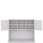 Meuble de bar de cuisine avec rangement, meuble à vin de ferme avec tiroirs, étagères et armoires, meuble de buffet avec porte-bouteilles et porte-verres