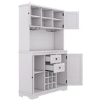Meuble de bar de cuisine avec rangement, meuble à vin de ferme avec tiroirs, étagères et armoires, meuble de buffet avec porte-bouteilles et porte-verres