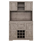 Meuble de bar de cuisine avec rangement, meuble à vin de ferme avec tiroirs, étagères et armoires, meuble de buffet avec porte-bouteilles et porte-verres