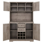 Meuble de bar de cuisine avec rangement, meuble à vin de ferme avec tiroirs, étagères et armoires, meuble de buffet avec porte-bouteilles et porte-verres