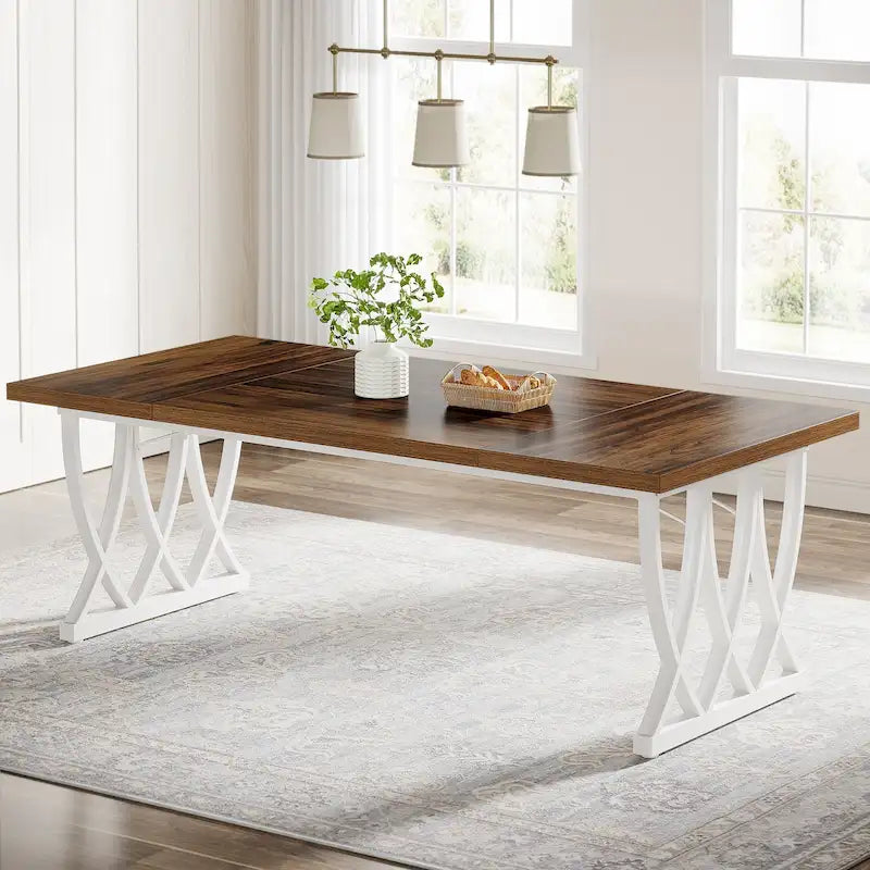 Table de salle à manger rectangulaire en bois et métal de 180 cm pour 6 à 8 personnes