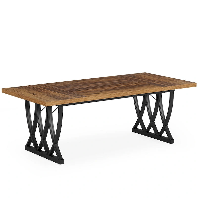 Table de salle à manger rectangulaire en bois et métal de 180 cm pour 6 à 8 personnes