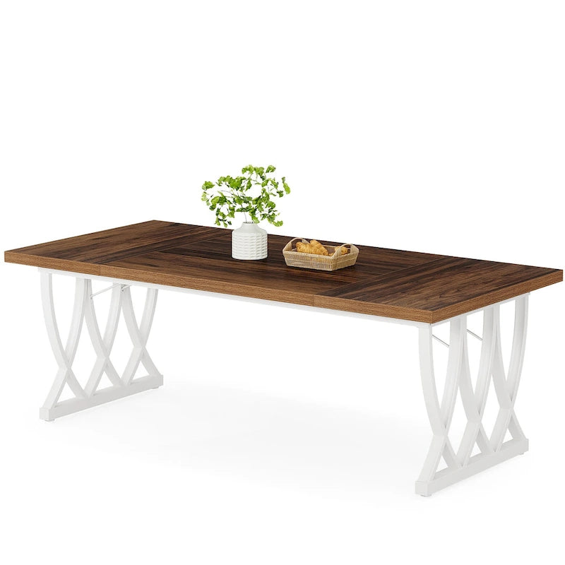 Table de salle à manger rectangulaire en bois et métal de 180 cm pour 6 à 8 personnes