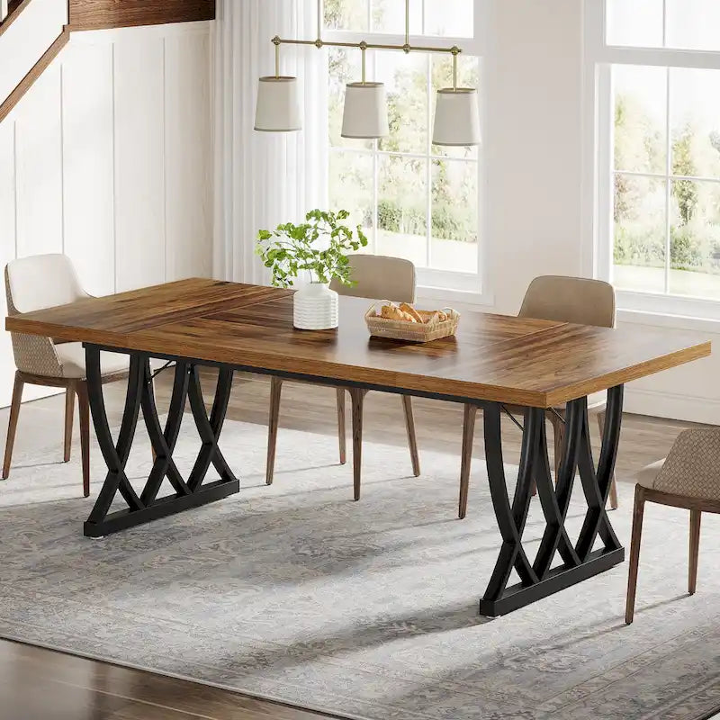 Table de salle à manger rectangulaire en bois et métal de 180 cm pour 6 à 8 personnes