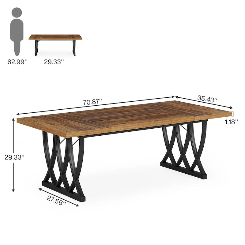 Table de salle à manger rectangulaire en bois et métal de 180 cm pour 6 à 8 personnes