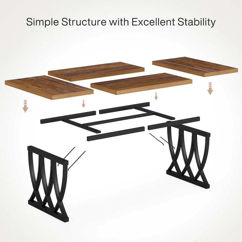 Table de salle à manger rectangulaire en bois et métal de 180 cm pour 6 à 8 personnes