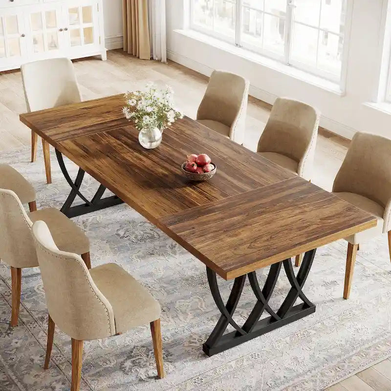 Table de salle à manger rectangulaire en bois et métal de 180 cm pour 6 à 8 personnes