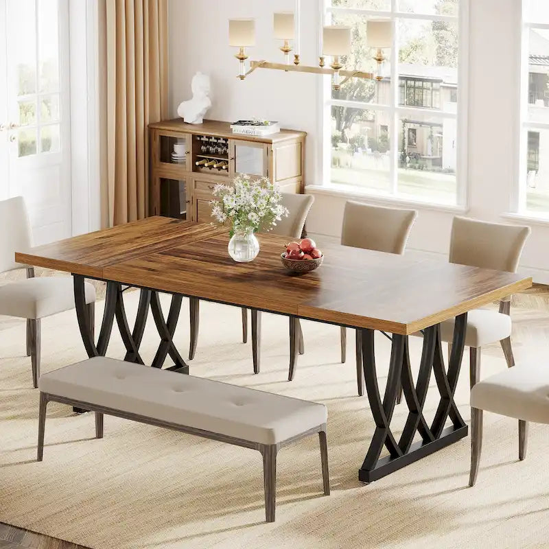 Table de salle à manger rectangulaire en bois et métal de 180 cm pour 6 à 8 personnes