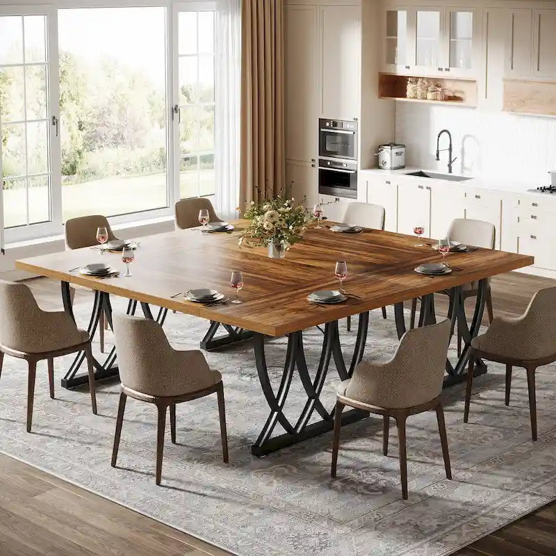 Table de salle à manger rectangulaire en bois et métal de 180 cm pour 6 à 8 personnes