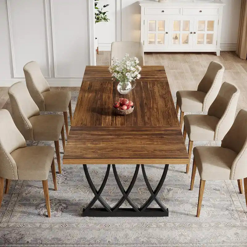Table de salle à manger rectangulaire en bois et métal de 180 cm pour 6 à 8 personnes
