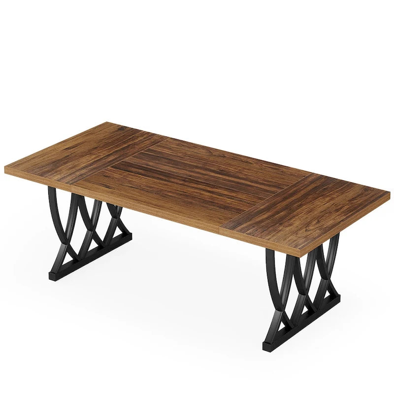 Table de salle à manger rectangulaire en bois et métal de 180 cm pour 6 à 8 personnes